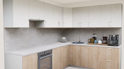 Кухня угловая Штукатурка кремовая 1863 - Дуб светлый